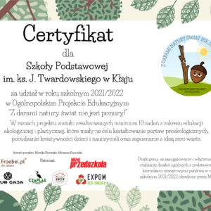 Certyfikat dla placówki